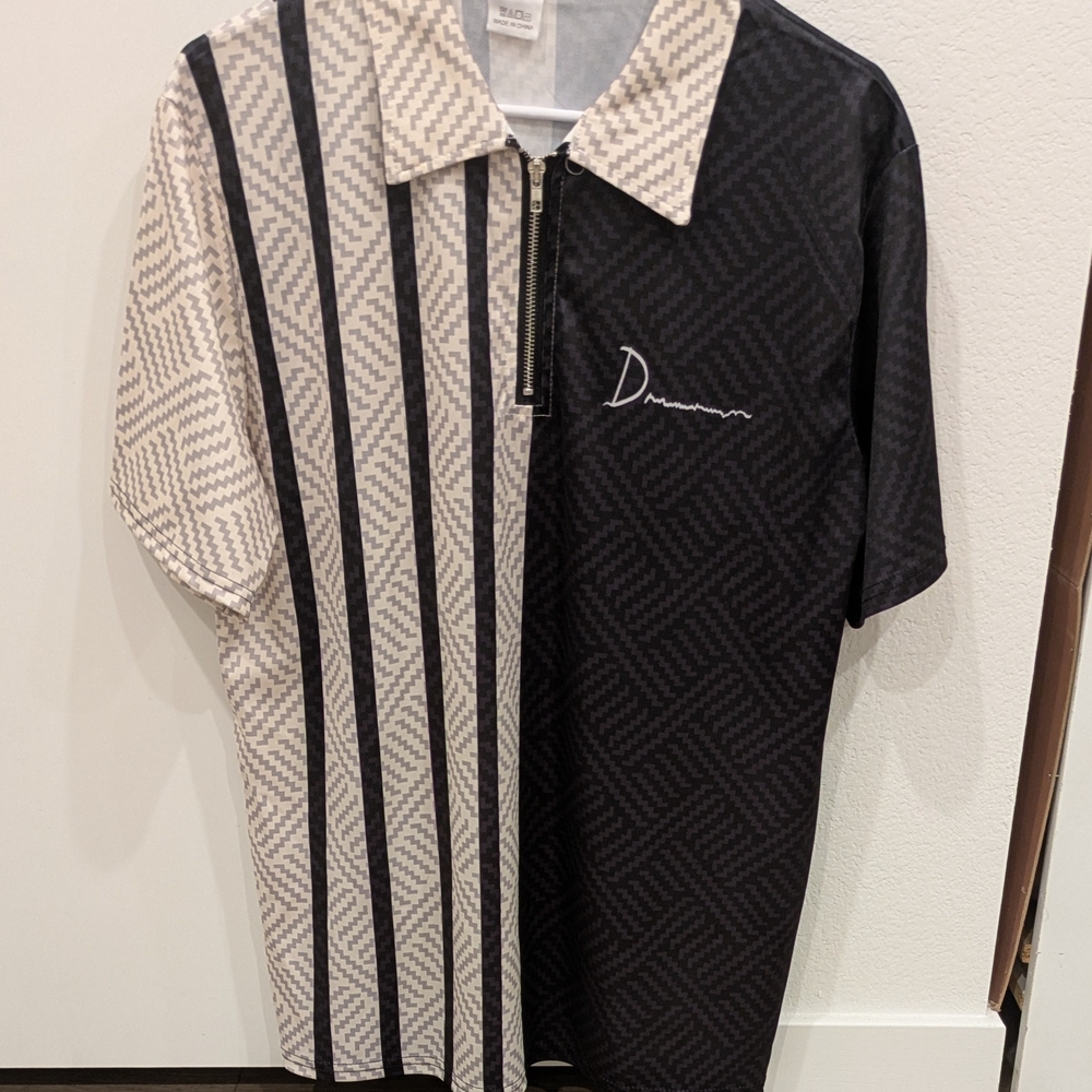 Dreamers Black and Cream Polo Shirt with Geometric Design